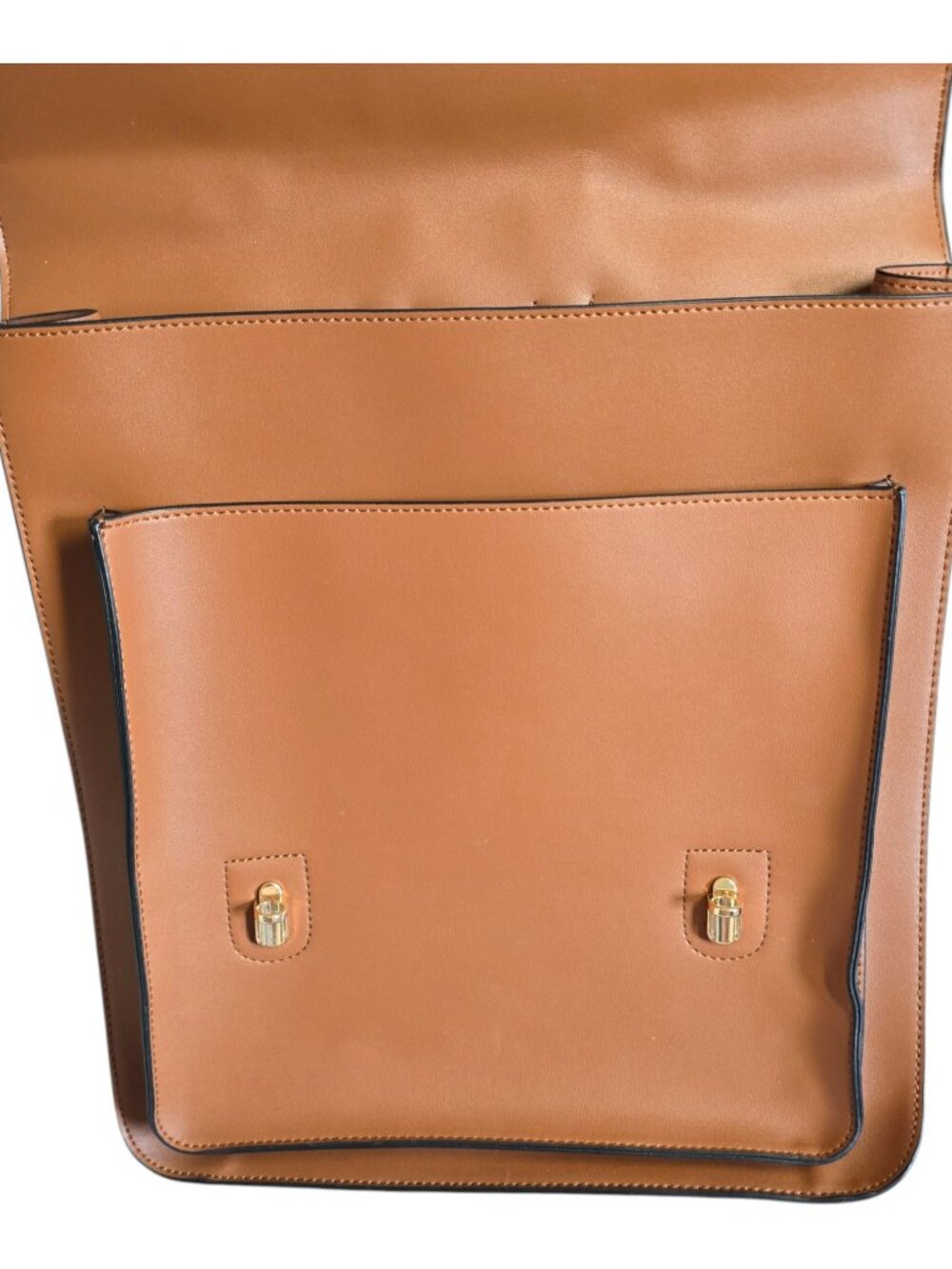ECOSUSI Faux Leather Backpack Satchel Laptop Bag w Matching Clutch Caramel Brown - Picture 10 of 14